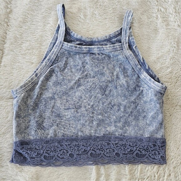 Women's XS Blue Tank Top with Lace Trim - Picture 2 of 3